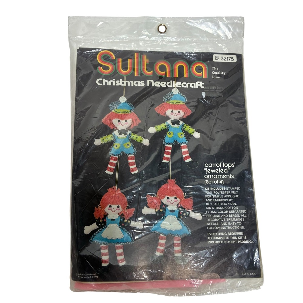 Vintage Sultana Christmas Ornament Kit Multi Carrot Tops Jeweled Felt 32175